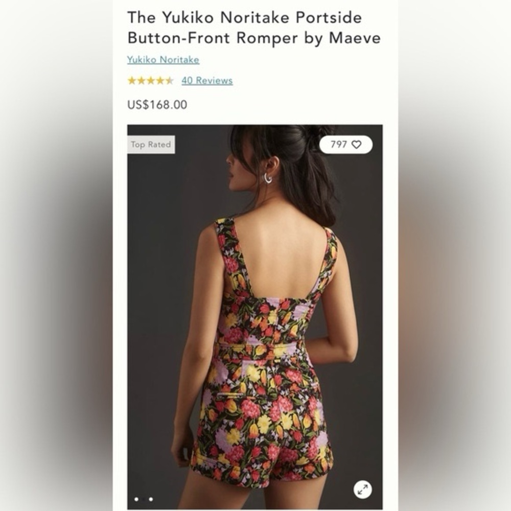 NWT Size 2 The Yukiko Noritake Portside ButtonFront Romper by Maeve - Picture 16 of 16